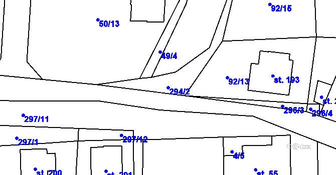 Parcela st. 294/2 v KÚ Zborná, Katastrální mapa