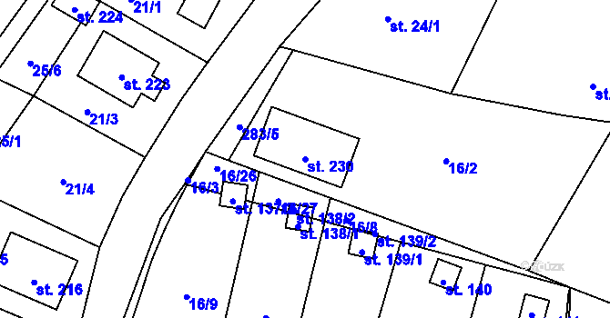 Parcela st. 230 v KÚ Zborná, Katastrální mapa
