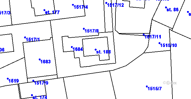 Parcela st. 188 v KÚ Ohrazení, Katastrální mapa