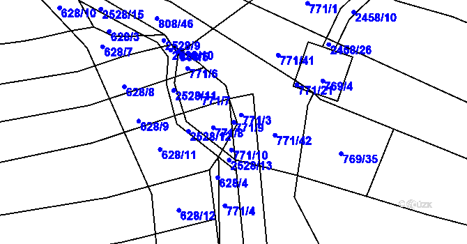 Parcela st. 771/9 v KÚ Zborov, Katastrální mapa
