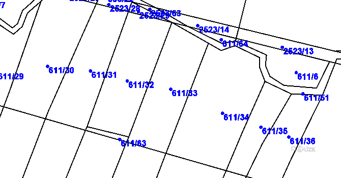 Parcela st. 611/33 v KÚ Zborov, Katastrální mapa