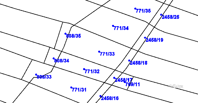 Parcela st. 771/33 v KÚ Zborov, Katastrální mapa