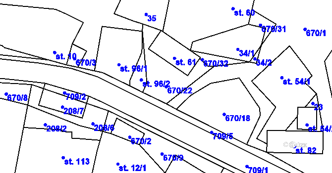 Parcela st. 670/22 v KÚ Zborov na Moravě, Katastrální mapa