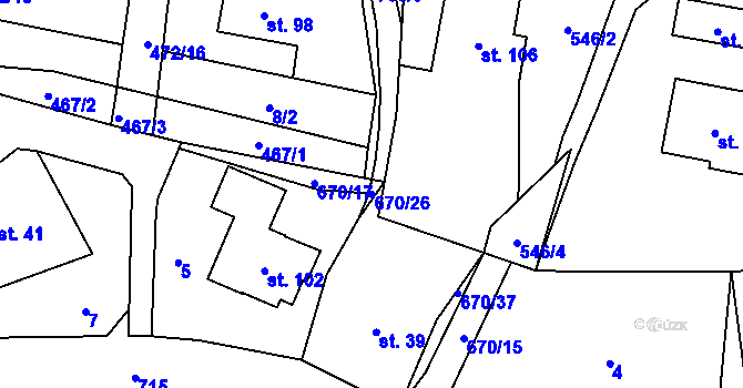 Parcela st. 670/26 v KÚ Zborov na Moravě, Katastrální mapa