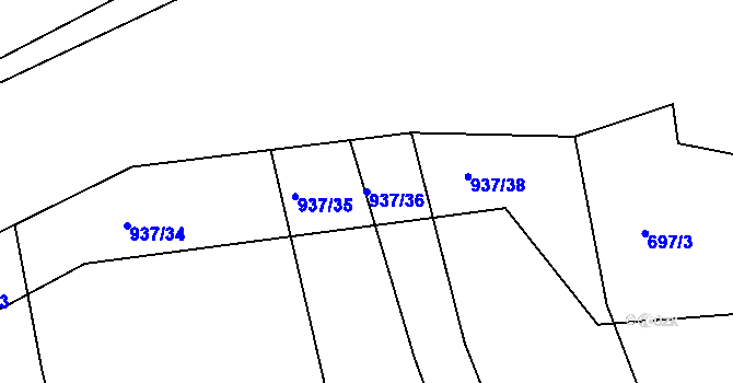 Parcela st. 937/36 v KÚ Medlov u Zborovic, Katastrální mapa