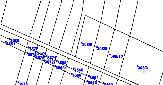 Parcela st. 308/8 v KÚ Medlov u Zborovic, Katastrální mapa