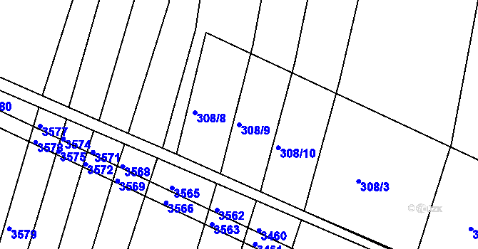Parcela st. 308/9 v KÚ Medlov u Zborovic, Katastrální mapa