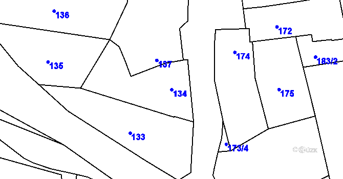 Parcela st. 134 v KÚ Medlov u Zborovic, Katastrální mapa