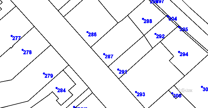Parcela st. 287 v KÚ Zborovice, Katastrální mapa