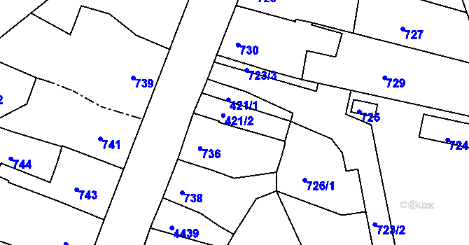 Parcela st. 421 v KÚ Zborovice, Katastrální mapa