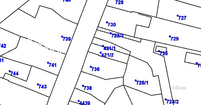Parcela st. 421/2 v KÚ Zborovice, Katastrální mapa