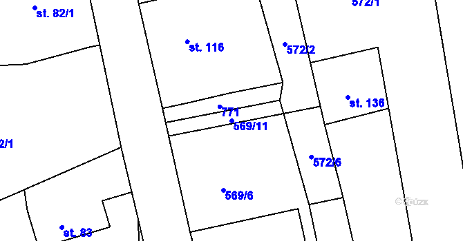 Parcela st. 569/11 v KÚ Zbožnov, Katastrální mapa