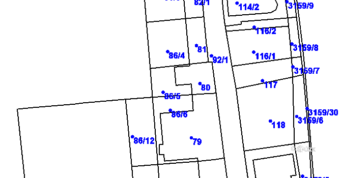 Parcela st. 86/5 v KÚ Zbraslav, Katastrální mapa