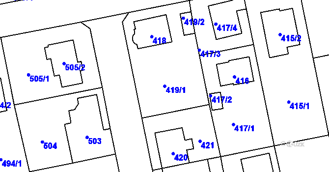 Parcela st. 419/1 v KÚ Zbraslav, Katastrální mapa