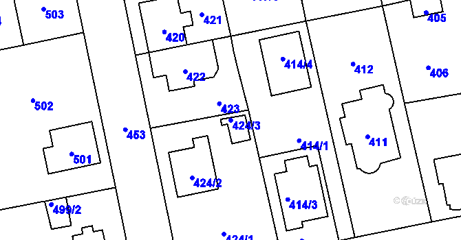 Parcela st. 424/3 v KÚ Zbraslav, Katastrální mapa