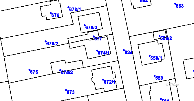 Parcela st. 674/1 v KÚ Zbraslav, Katastrální mapa