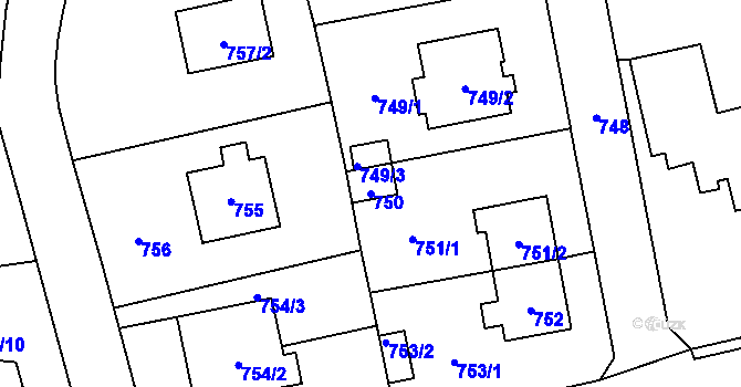 Parcela st. 750 v KÚ Zbraslav, Katastrální mapa