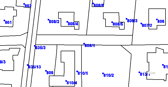 Parcela st. 808/1 v KÚ Zbraslav, Katastrální mapa