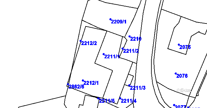 Parcela st. 2211/1 v KÚ Zbraslav, Katastrální mapa