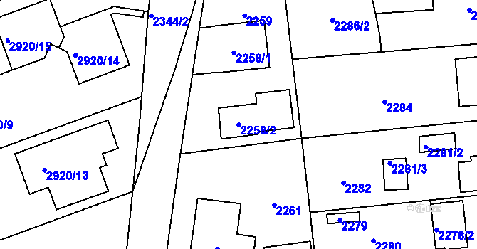 Parcela st. 2258/2 v KÚ Zbraslav, Katastrální mapa