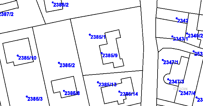 Parcela st. 2385/9 v KÚ Zbraslav, Katastrální mapa