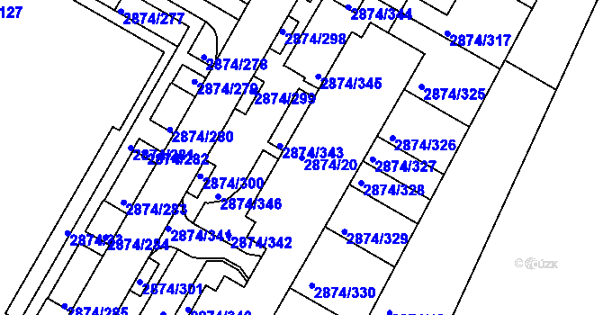 Parcela st. 2874/20 v KÚ Zbraslav, Katastrální mapa