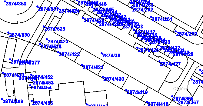Parcela st. 2874/38 v KÚ Zbraslav, Katastrální mapa