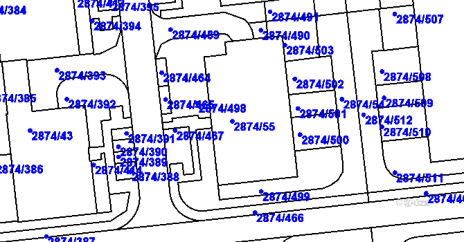 Parcela st. 2874/55 v KÚ Zbraslav, Katastrální mapa
