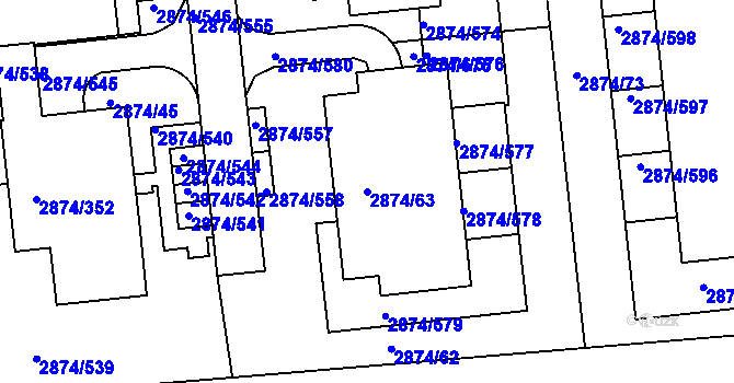 Parcela st. 2874/63 v KÚ Zbraslav, Katastrální mapa