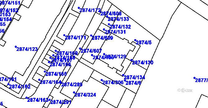 Parcela st. 2874/129 v KÚ Zbraslav, Katastrální mapa