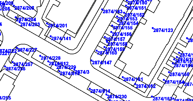 Parcela st. 2874/160 v KÚ Zbraslav, Katastrální mapa