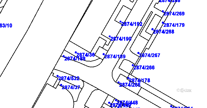 Parcela st. 2874/189 v KÚ Zbraslav, Katastrální mapa