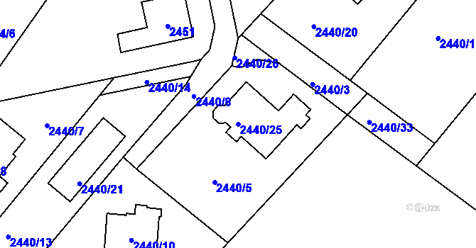 Parcela st. 2440/25 v KÚ Zbraslav, Katastrální mapa