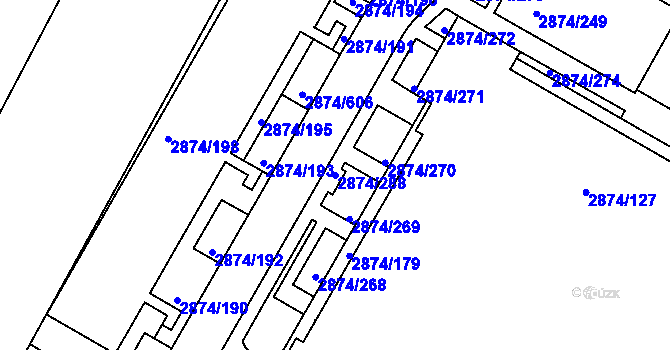 Parcela st. 2874/288 v KÚ Zbraslav, Katastrální mapa