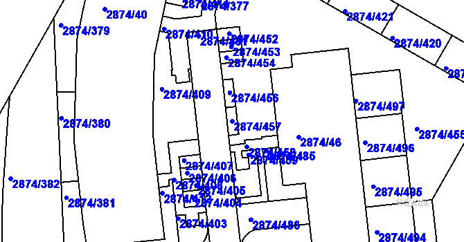 Parcela st. 2874/457 v KÚ Zbraslav, Katastrální mapa