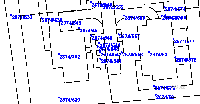 Parcela st. 2874/542 v KÚ Zbraslav, Katastrální mapa