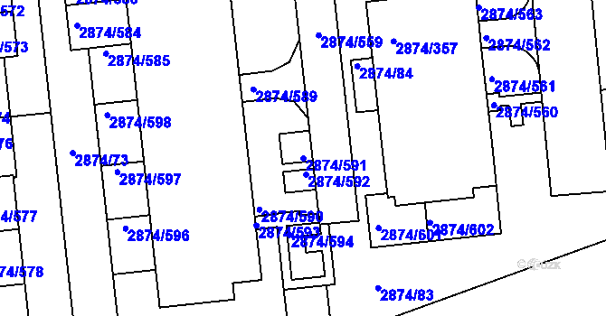 Parcela st. 2874/591 v KÚ Zbraslav, Katastrální mapa