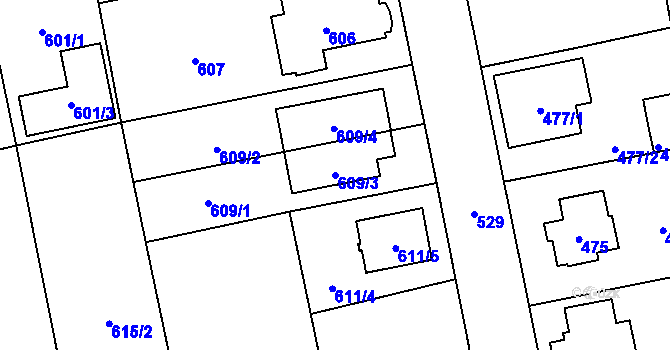 Parcela st. 609/3 v KÚ Zbraslav, Katastrální mapa