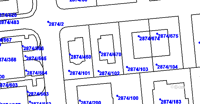 Parcela st. 2874/670 v KÚ Zbraslav, Katastrální mapa