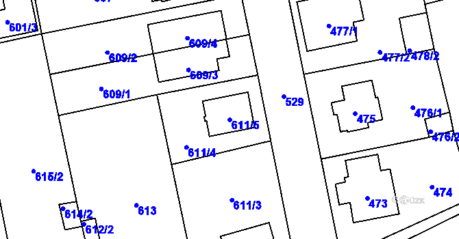 Parcela st. 611/5 v KÚ Zbraslav, Katastrální mapa