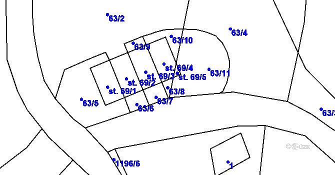 Parcela st. 63/8 v KÚ Zbraslav u Štědré, Katastrální mapa