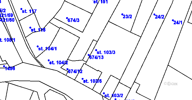 Parcela st. 103/3 v KÚ Zbraslav na Moravě, Katastrální mapa