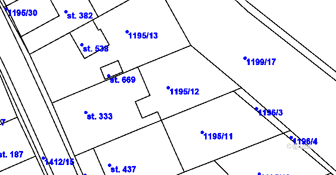 Parcela st. 1195/12 v KÚ Zbraslav na Moravě, Katastrální mapa