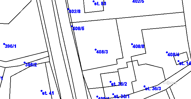 Parcela st. 408/3 v KÚ Zbraslavec, Katastrální mapa