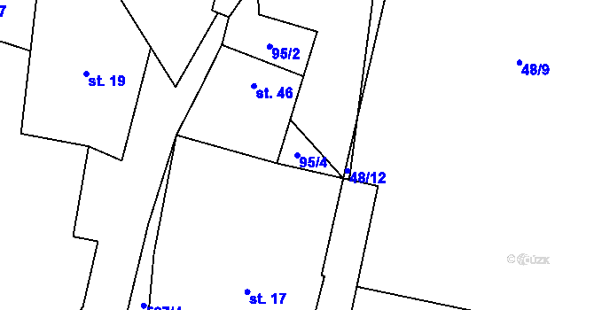 Parcela st. 95/4 v KÚ Útěšenovice, Katastrální mapa
