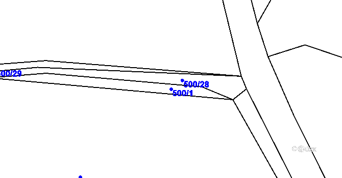 Parcela st. 500/1 v KÚ Útěšenovice, Katastrální mapa