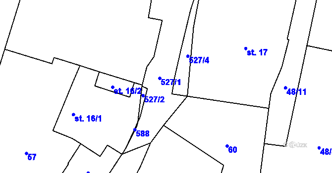 Parcela st. 527 v KÚ Útěšenovice, Katastrální mapa