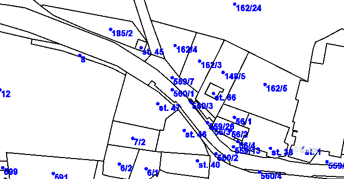Parcela st. 560/1 v KÚ Hořany u Zbrašína, Katastrální mapa