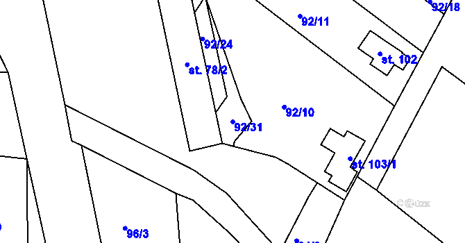 Parcela st. 92/31 v KÚ Senkov, Katastrální mapa