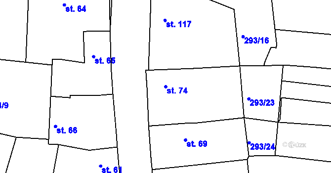 Parcela st. 74 v KÚ Zbrašín, Katastrální mapa